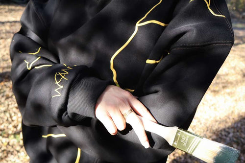 Restored Kintsugi Hoodie (Black) | Limited Edition | Palestinian Tatreez | Fundraiser | Heavyweight Oversized Cotton Fleece