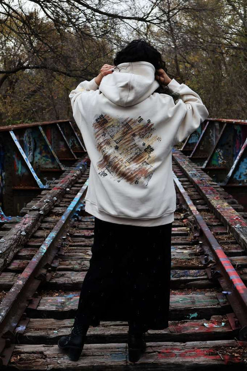 Restored Kintsugi Hoodie (Ivory) | Limited Edition | Palestinian Tatreez | Fundraiser | Heavyweight Oversized Cotton Fleece